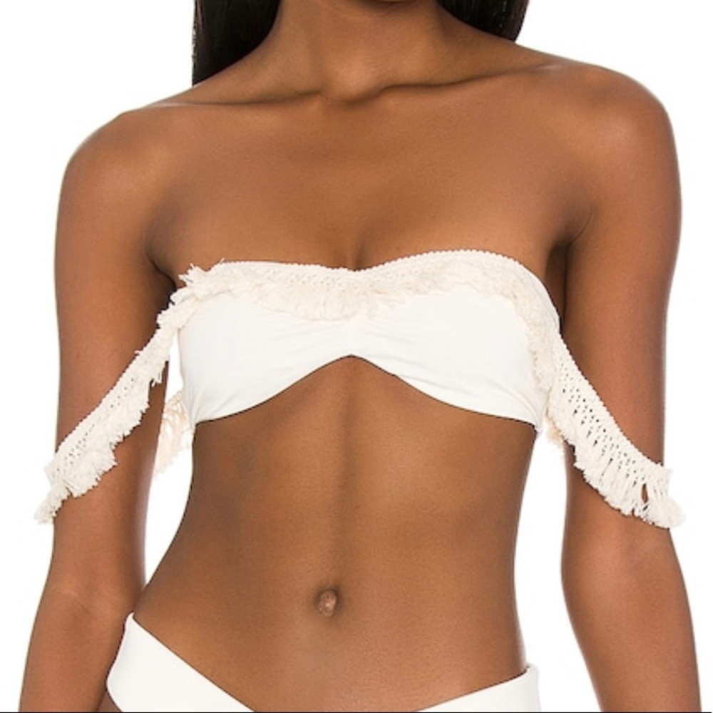 WeWoreWhat Tassel Bikini Top in Pearl XS